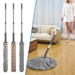Steel Pole Microfiber Twist Mop 360 Degree Rotating Round Head Effective Cleaning Floor Dust Wiper with Mop Household Cleaning