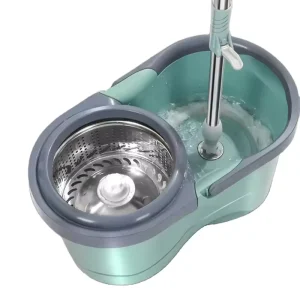 Steel Pole Spinning Mop and Plastic Basket Set with High-Absorption Microfiber Mop Heads