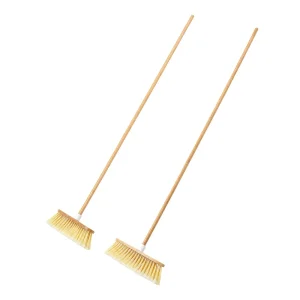 Stiff Bristle Floor Brush with Long Bamboo Handle, Heavy Duty Outdoor Push Broom for Deck, Patio, Concrete and Multi-Surface Cleaning