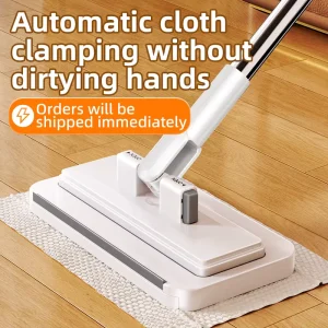Stock Replaceable Automatic Clamping Self Wringer Extendable Floor Cleaning Mop Microfibre Fabric Wet Tissue Window Wiper