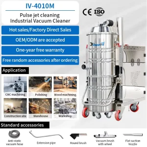 Suction Powerful Electric Industrial Automatic Pulse Jet Cleaning Vacuum Cleaner Brushless Motor 100L Capacity Stainless Steel