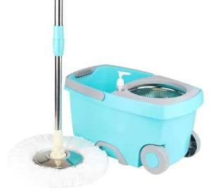 Super Spin Scrub Brush Mop Micro Fiber Magic Indoor Cleaning Equipment Detachable Stainless Steel Wheels Plastic Basket Wring