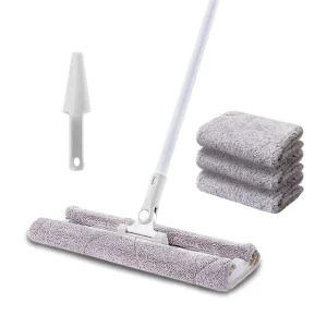 Swivel Aluminum Microfiber Flat Mop with 4 Washable Pads and Lightweight Handle for Dry and Wet Cleaning