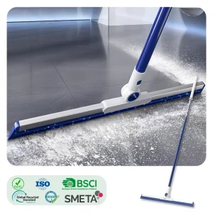 TPE Water Floor Squeegee with Long Handle and Heavy-Duty Rubber Wiper for Tile, Cement, and Wood Floors