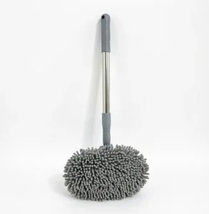 Telescopic Chenille Mop Soft Gray Fiber Head For Scratch Free Cleaning Extendable Pole For Roof Wheel Wells Washable & Reusable