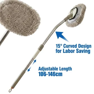 Telescopic Curved Car Wash Mop, 106-146 cm Adjustable Handle, Scratch-Free Chenille Brush