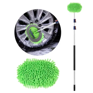 Telescopic Microfiber Mop with Flexible Chenille Head, 50-Inch Extendable Handle, and Wash Mitt Function