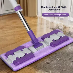 Telescopic Stainless Steel Flat Mop for Home Use Dual Purpose Wet Dry Cleaning Thickened with Cloth Towel