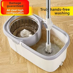 Telescopic Stainless Steel Mop Bucket Set with Plastic Basket for Wet and Dry Use