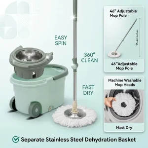 Telescopic Stainless Steel Mop Handle with 4 Wheels and 300 Fiber Strands