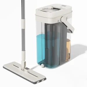 Transparent Flat Mop Bucket Dual-Chamber Dirty and Clean Water Separation with Reusable Mop Pads