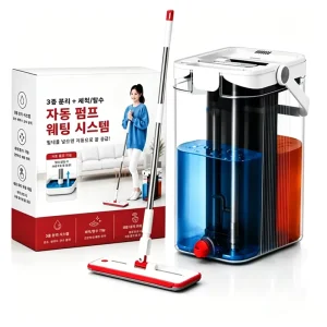 Transparent Flat Mop with Bucket and Wringer, Reusable Mop Pads for Dry and Wet Floor Cleaning