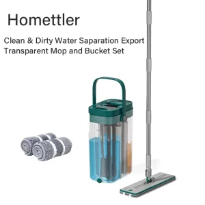 Transparent Flat Mop with Magic Handle and Reusable Microfiber Pads for Dry and Wet Floors