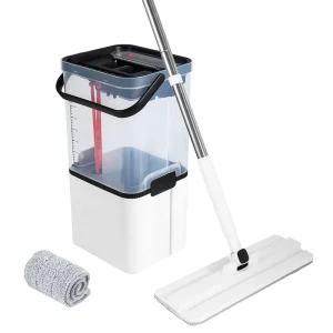 Transparent Microfiber Mop & Bucket Set Separatable Magic Flat Cleaning Mop with Foldable Handle Cleaning Bucket