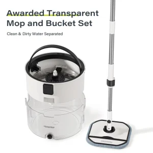 Transparent Mop and Bucket Set Clean and Dirty Water Separation 360-Degree Spin Mop with Wringer