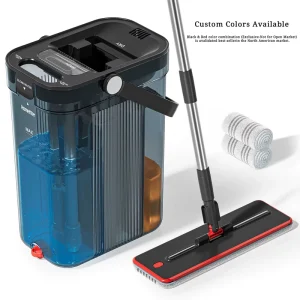 Transparent Mop and Bucket Set with Separate Clean and Dirty Water, 65-Inch Microfiber Flat Mop