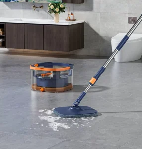 Transparent Mop and Bucket Set with Telescopic Adjustable Handle and 2 Thick Washable Reusable Mop Pads