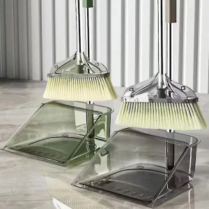Transparent Plastic Two-Piece Broom and Dustpan Set with Soft-Bristle Head