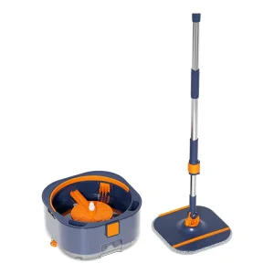 Transparent Spin Mop with 360-Degree Rotation, Dual-Chamber Clean-and-Dirty Water Separation, Reusable Mop Pads for Wet/Dry Floors
