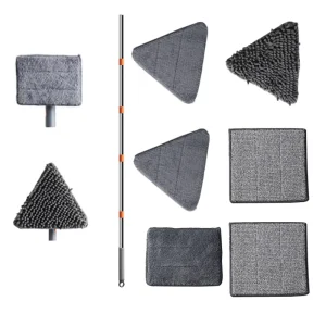Triangle Chenille and Microfiber Rotary Mop with Telescopic Rod for Wall and Window Cleaning