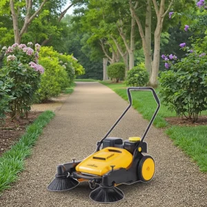Triple Brush Ride On Floor Sweeper Electric Powered by Lithium Battery Manual Drive for Restaurant Cleaning