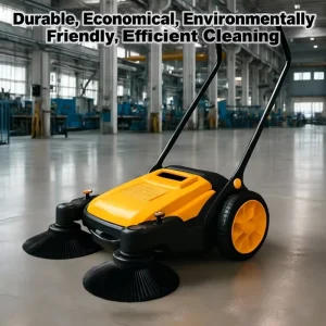 Twin-Brush Manual Push Walk-Behind Floor Cleaner With 42in Cleaning Path for Large Areas