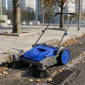 Two Brushes Walk Behind Sweeper Hand Push Floor Cleaning Road Sweeper for Home Use Farm New Condition