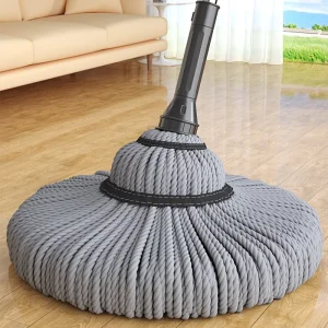 Ultra-Fine Fiber Cotton Mop With Twisted Water Wringing and Metal Handle For Floor Cleaning