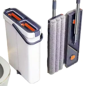 Ultra-Fine Fiber Flat Mop Bucket Set with Aluminum Extensible Handle and Narrow-Slit Design