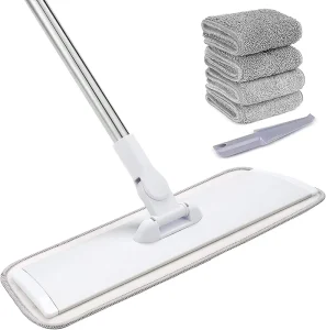 Ultra Fine Fiber Floor Flat Mop with 4 Washable Pads and 1 Scraper, Multi-Purpose Mop for Cleaning Dry or Wet Dust
