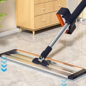 Ultra Fine Microfiber 42cm Flat Mop Set Stainless Steel Extendable Handle Self Wringer High Dehydration Rate For Home Office