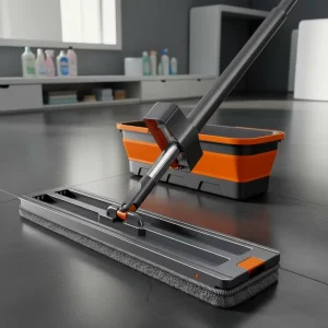 Ultrafine Fiber Mop with Dry-Wet Separation, Hands-Free Stainless Steel Bucket, and 360-Degree Rectangular Design