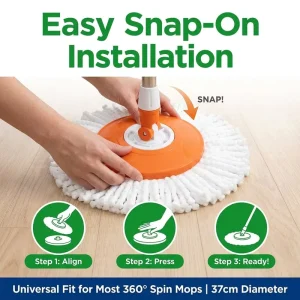 Universal 360° Round Microfiber Spin Mop Replacement Head, 37 cm, 100-130 g