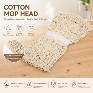 Universal Fit White Cotton Yarn Mop Head Super Absorbent Household & Restaurant Wet Mop Replacement Durable Ply String Mop