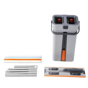 Upgrade Large Size Steel Mop Bucket Hands Free Scrape Clean Telescoping Handle Reusable Microfiber Pads Home Kitchen Bathroom