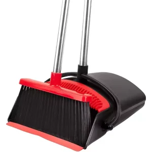 Upright Broom and Dustpan Set with Self-Cleaning Dustpan Teeth