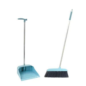 Upright Home Floor Cleaning Sweeper with Long-Handled Plastic Broom and PP Dustpan Set