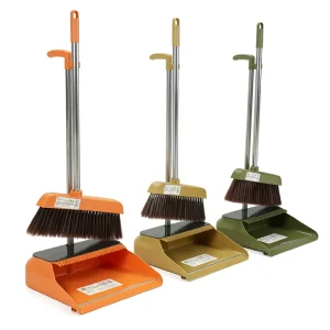 Upright Long-Handled Plastic Broom and Dustpan Set with PP Material