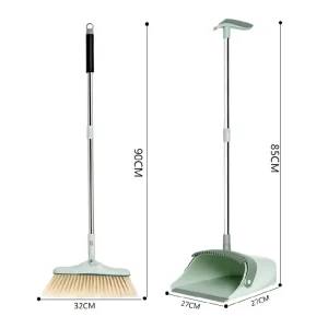 Upright Telescopic Collapsible Broom and Comb-Tooth Deep Dustpan Set