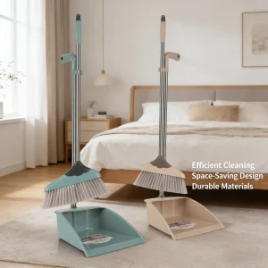 Upright Windproof Lobby Dustpan Set With Self Opening Lid New Commercial Lobby Dustpan Broom Set with Long Handle