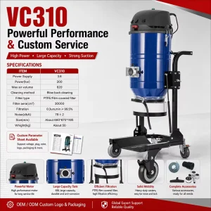 VC310 3.6KW Manual Blow back Electric Industrial Dust Collector PTFE Filter Dust Vacuum Cleaner Matched Concrete Floor Grinder