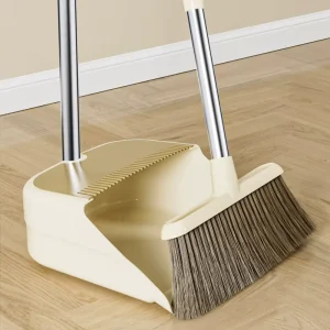 Vertical Household Plastic Broom and Dustbin Set with Soft Bristle Durable Long Handles Includes Dustpan