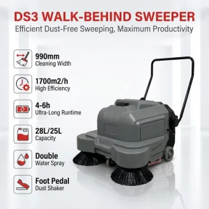 Walk Behind Industrial Floor Sweeper 990mm Cleaning Width 12V103Ah Battery Powered 1600㎡ h Efficiency Sweeping Machine for Road