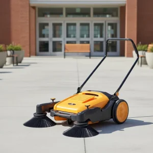 Walk-Behind Manual Push Sweeper With Burnishing Function, 15L Solution Tank, 1050mm Sweeping Width for Commercial Floors