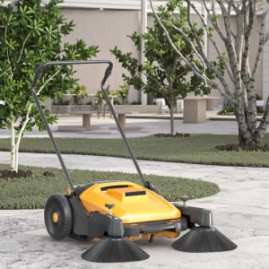 Walk-Behind Yellow Hand Push Street Sweeper with 55L Capacity