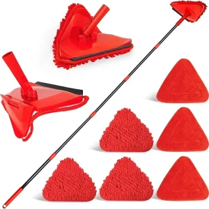 Wall Mop Cleaner with Long Handle, Folding Ceiling Cleaning Tool with Squeegee, Triangular Baseboard Scrubber