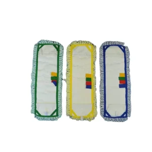 Washable Green and Yellow Microfiber Flat Mop Head Refill with Polyester Pocket