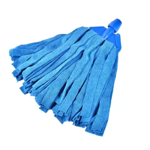 Water-Absorbent Microfiber Cloth Strip Mop Head, Blue and Orange, with Cleaning Handle