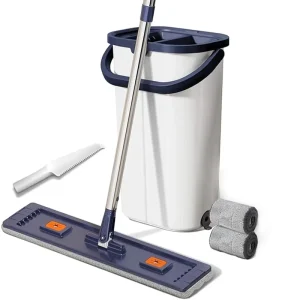 Wet Dry Dual-Use Ultra-Fine Fiber Flat Mop Head Replacement with Self-Wringer and Extendable Handle