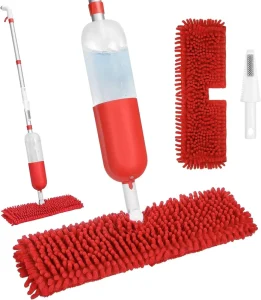 Wet Dust Spray Mop With 2 Washable Double Sided Microfiber Pads & Scraper